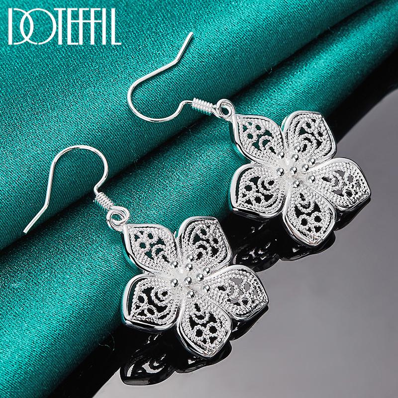 925 Sterling Silber Blumen Stern Tropfen Ohrringe Schmuck