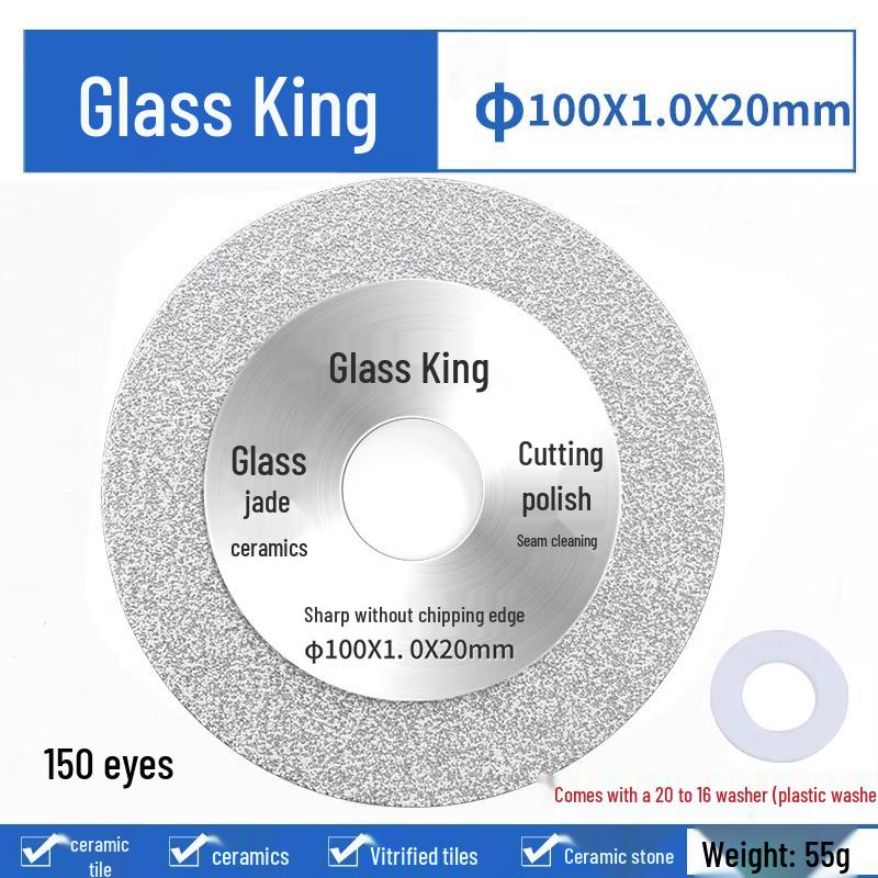 Glass King Brazed Diamond Cutting Disc for Angle Grinders - Ideal for Tile, Jade, Stone, Grout Removal, Grinding, and Dry Cutting