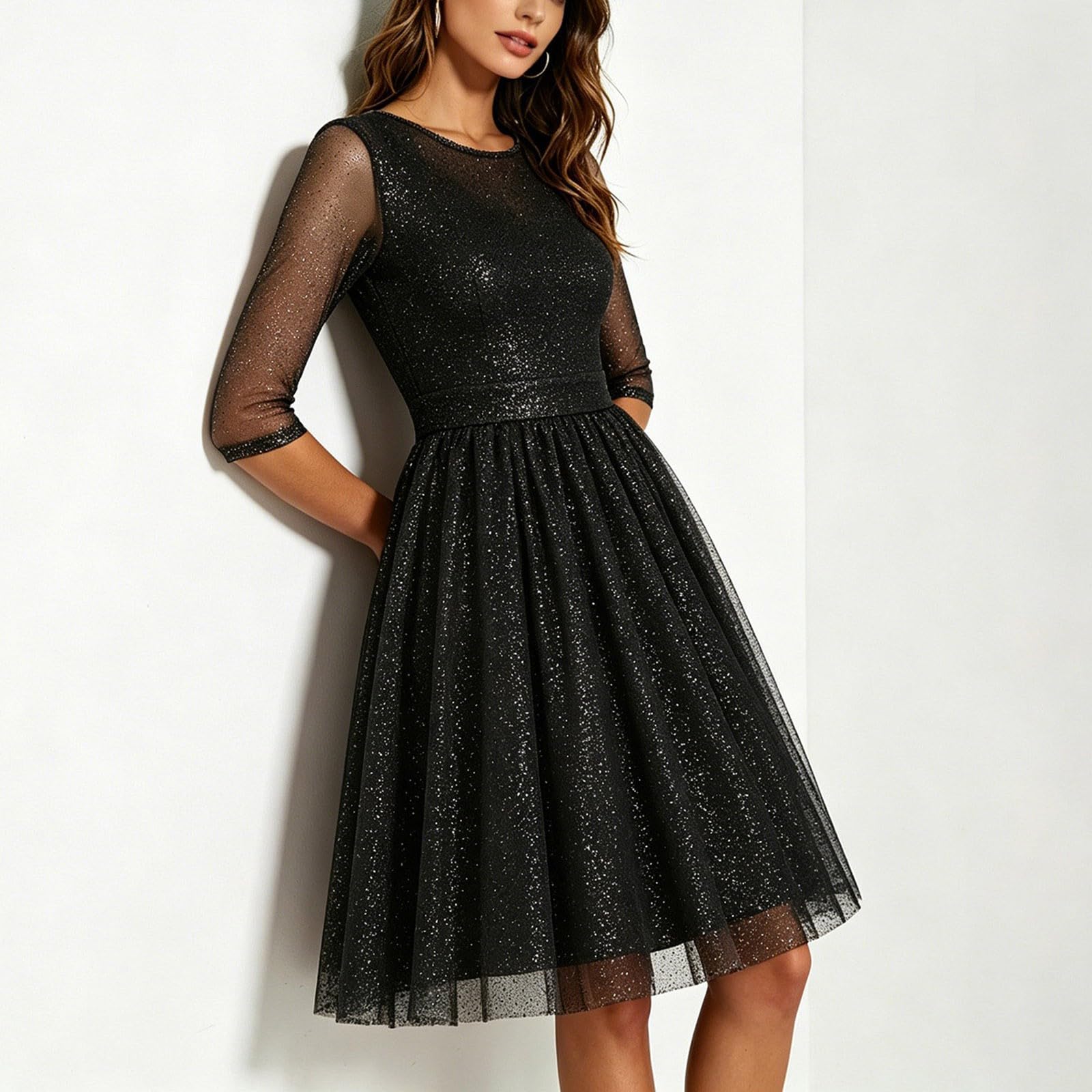 Women s Casual Puffy Dress with Round Neck for Everyday Wear XXL