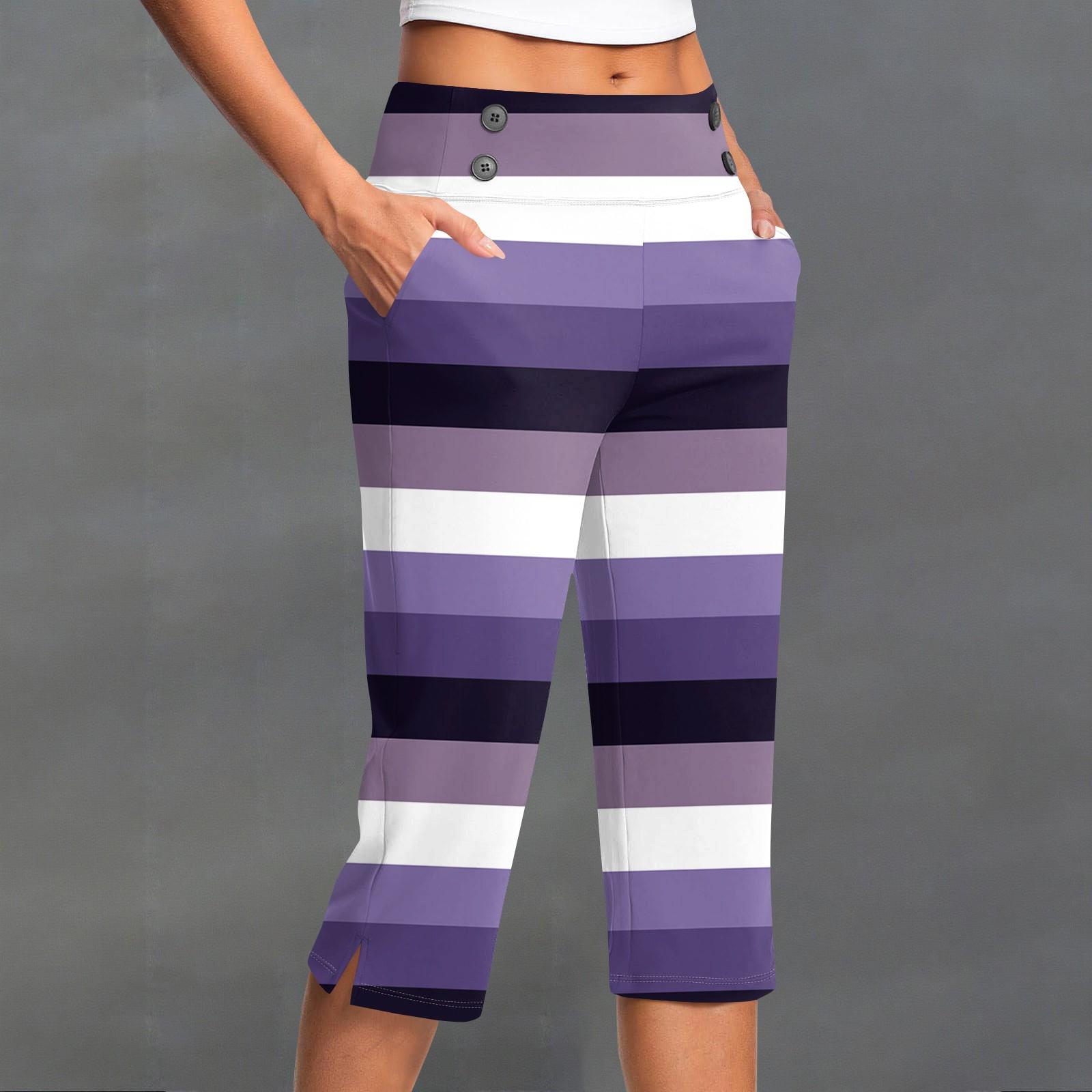 

Women s Fashion Striped Button Pocket Trousers Slit High Waist Sports Yoga Casual Cropped Pants XXL