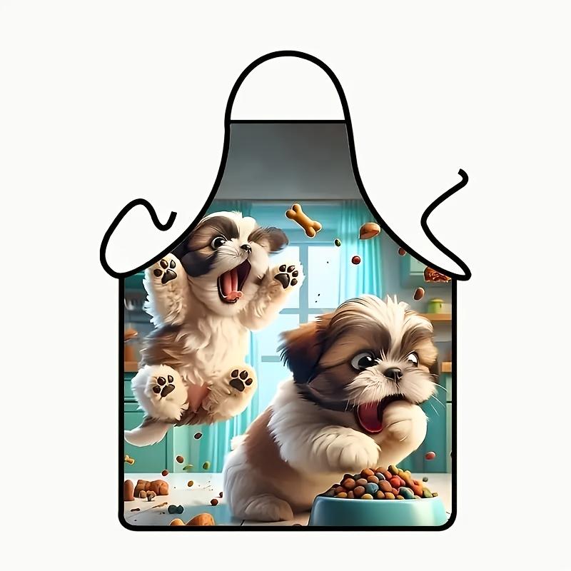1pc Funny Shih Tzu Puppy Eating Apron Cute Dog Kitchen Cooking Baking Gift For Pet Lover Chef Wear Playful Design