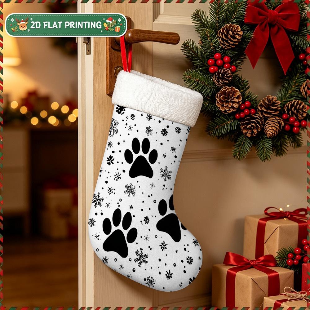 Christmas Decoration Fireplace Hanging Stocking 1pc 1pcs Christmas Stocking Ornament with Snowflake & Paw Print - Suitab