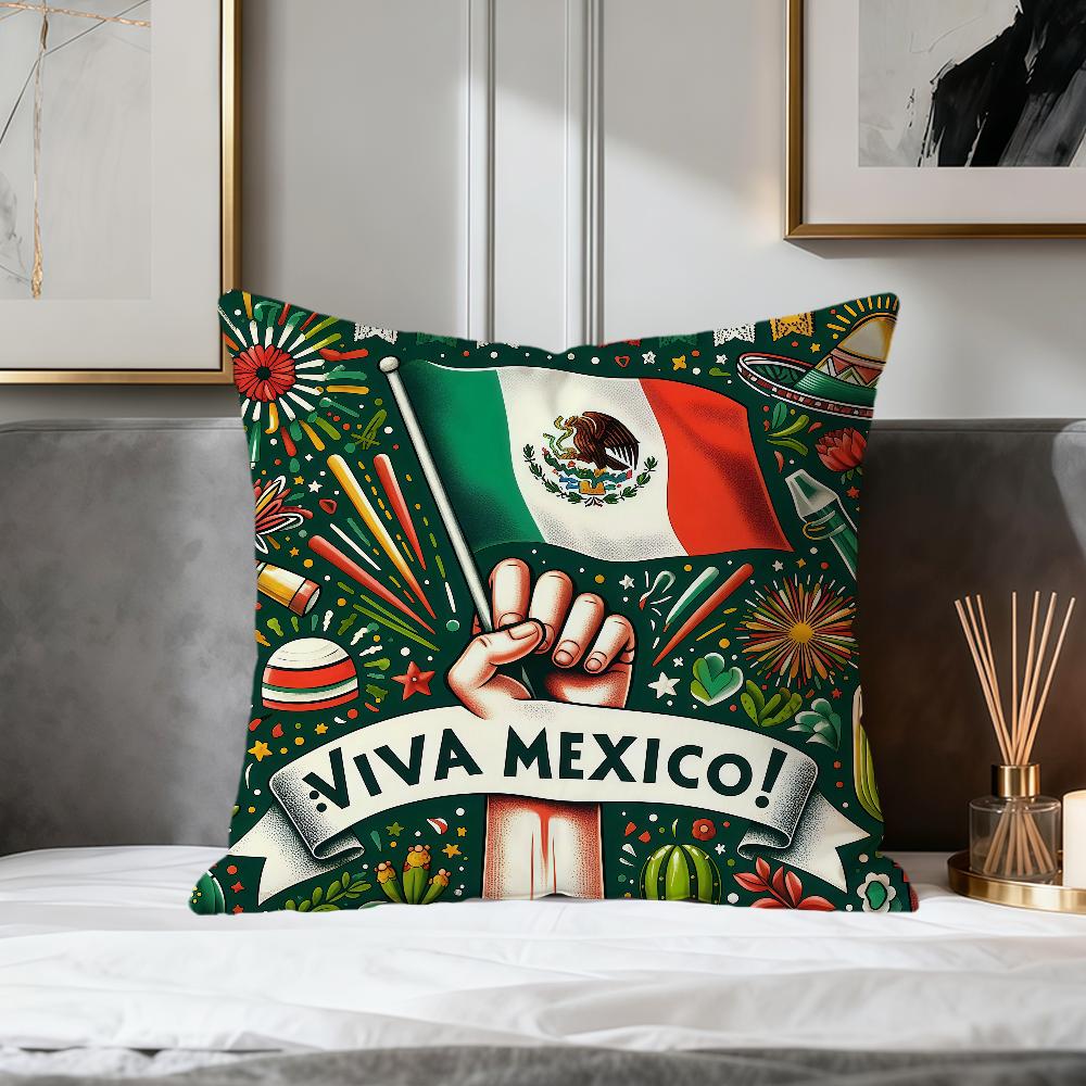 Retro Color Viva Mexico Art Pattern Soft Pillowcase for Sofa Living Room Home Decor Protective Covers Party Hogar Pillowcover