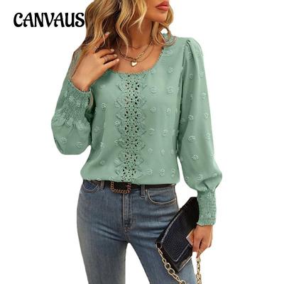 Frühling und Herbst frauen Bluse Rundhals Blase Hülse Große Polka Dot Spleißen Spitze Temperament Hemd Langarm Top