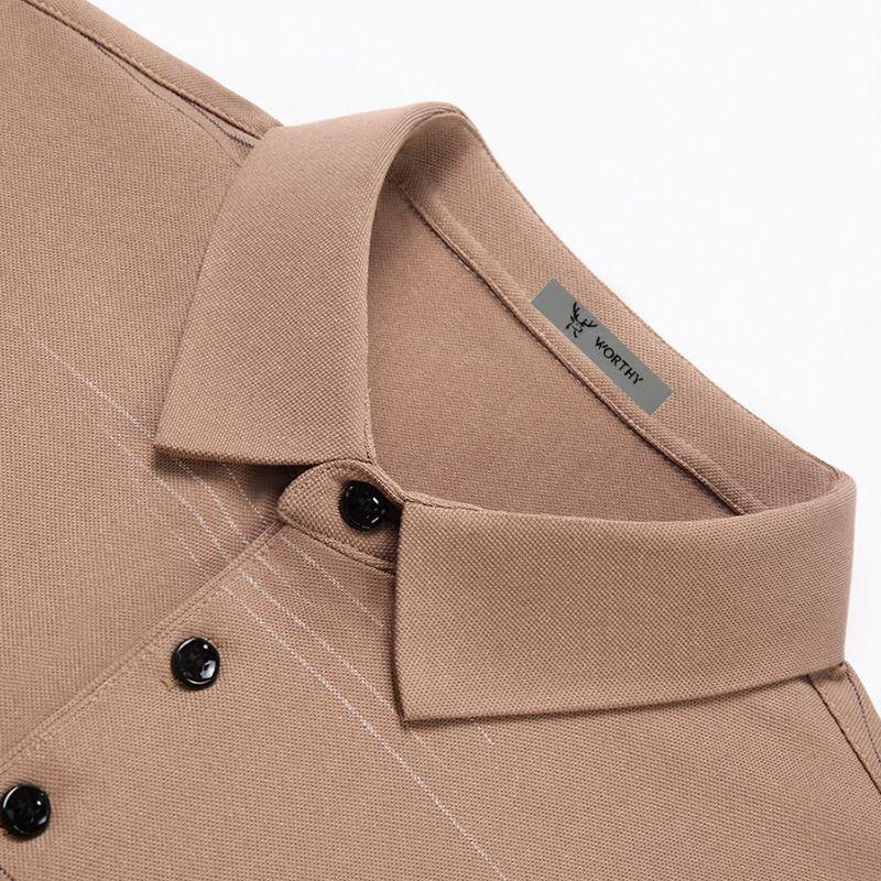 Lapel Long-sleeved T-shirt Men's Striped Tops Spring Autumn Middle-aged Casual Polo Shirt Dad Outfit