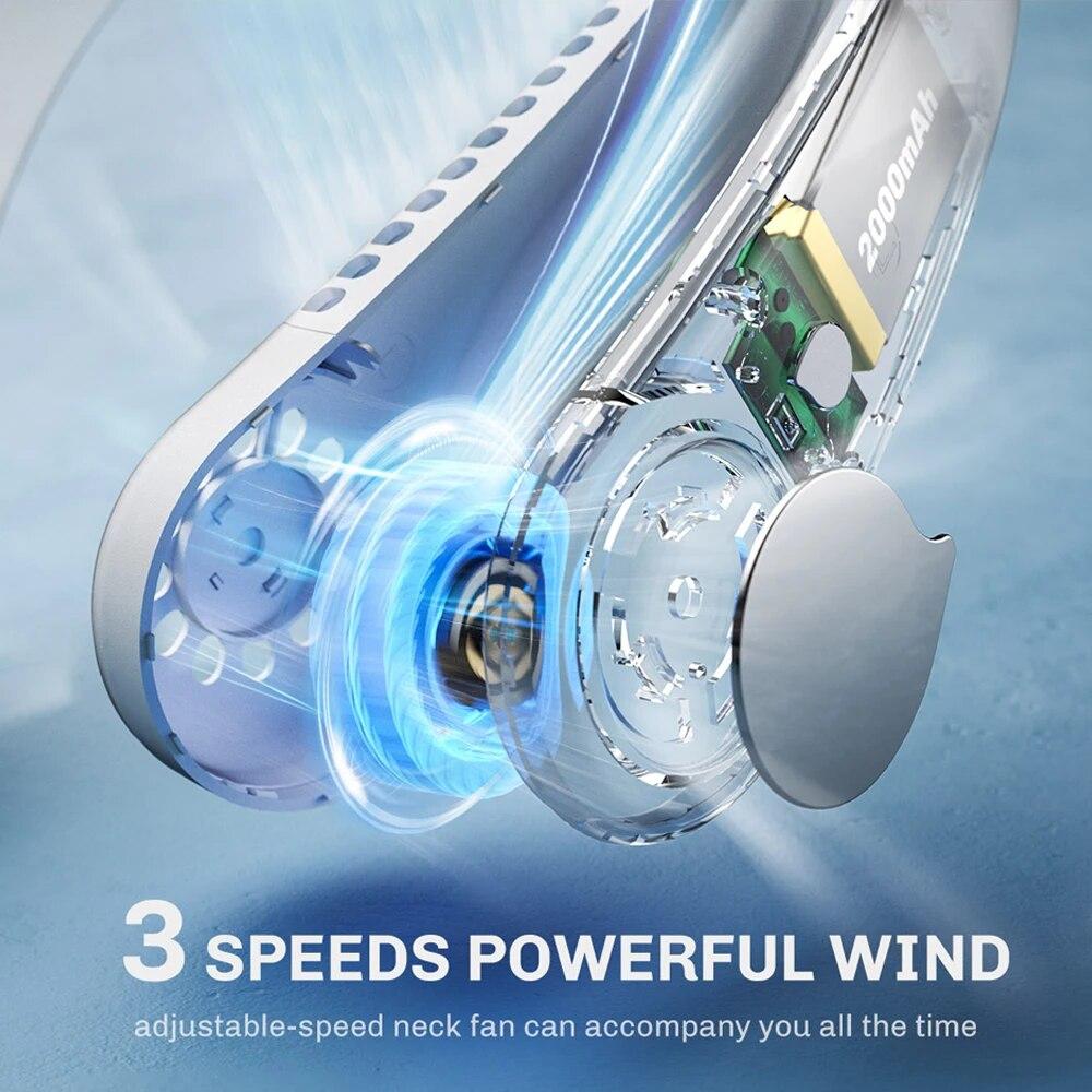 360° Portable Neck Fan 48 Vents Mini Wireless Fan 3 Speed Speed Bladeless USB Rechargeable Sports Cooling Fan for Outdoor Sports Travel