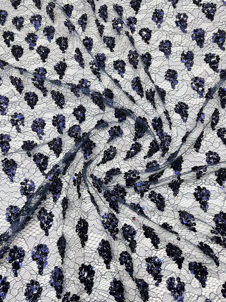 New Fashion Dark Pattern Sequin Embroidery Net Base - Retail & Samples Available