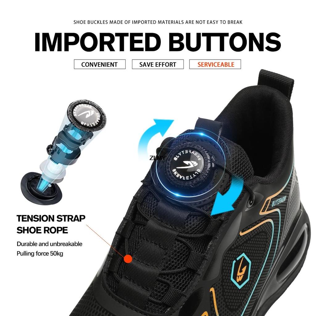 Moda impermeável superior homens sapatos de segurança botão girado biqueira de aço tênis anti-facada anti-esmagamento sapatos de trabalho homem botas de segurança de trabalho luz