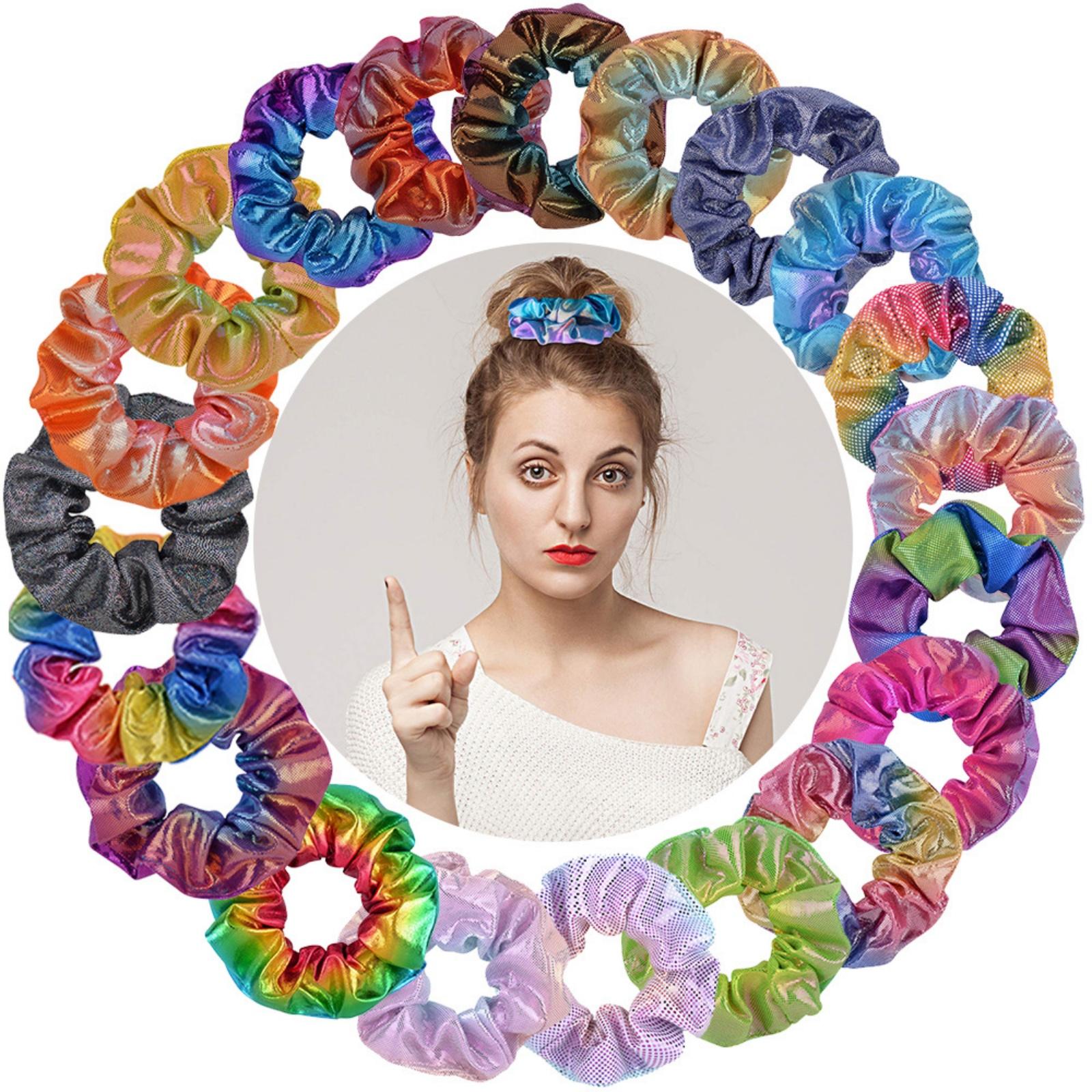 

16PCS Multi-colour Laser Fabric Hair Bands Foiled Two-colour Gradient Pork Sausage Colon Bands Headbands