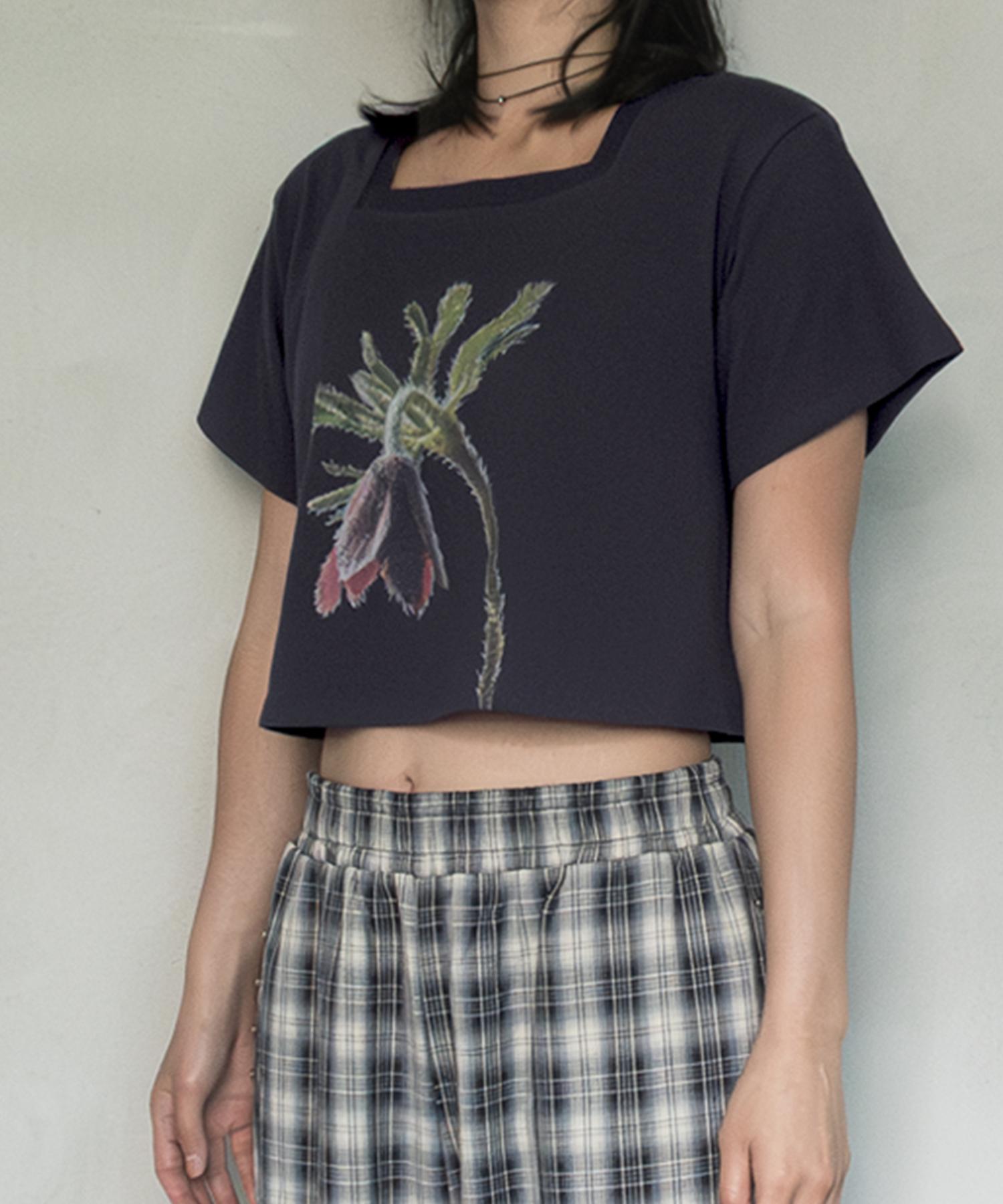 Ogi Grey Flower Crop Baby Tee Dark Grey