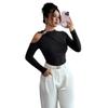 Frühling Asymmetrischer Ausschnitt Einseitig Schulterfrei Metall-Dekor Figurbetontes Schmeichelhaftes Oberteil Mode Tägliches Basic Büro Dame Lässig Slim Fit Damen Elegantes Oberteil
