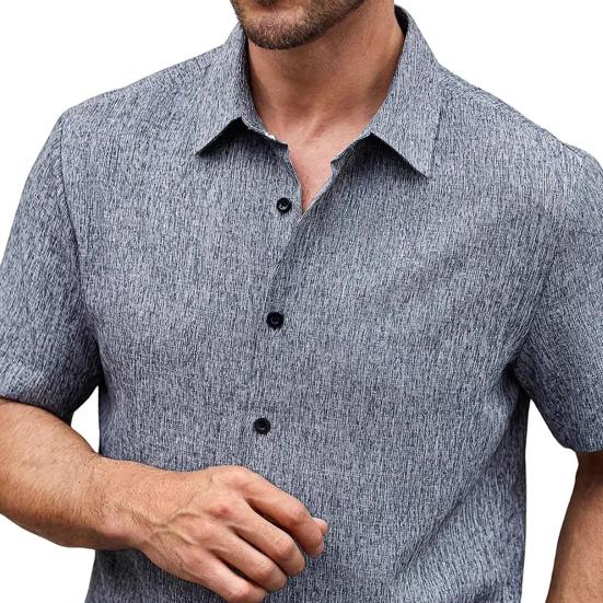 Men Summer Button-up Shirt Short Sleeve Turndown Collar Shirt Casual Loose Fit Holiday Shirt for Beach Vacation Street