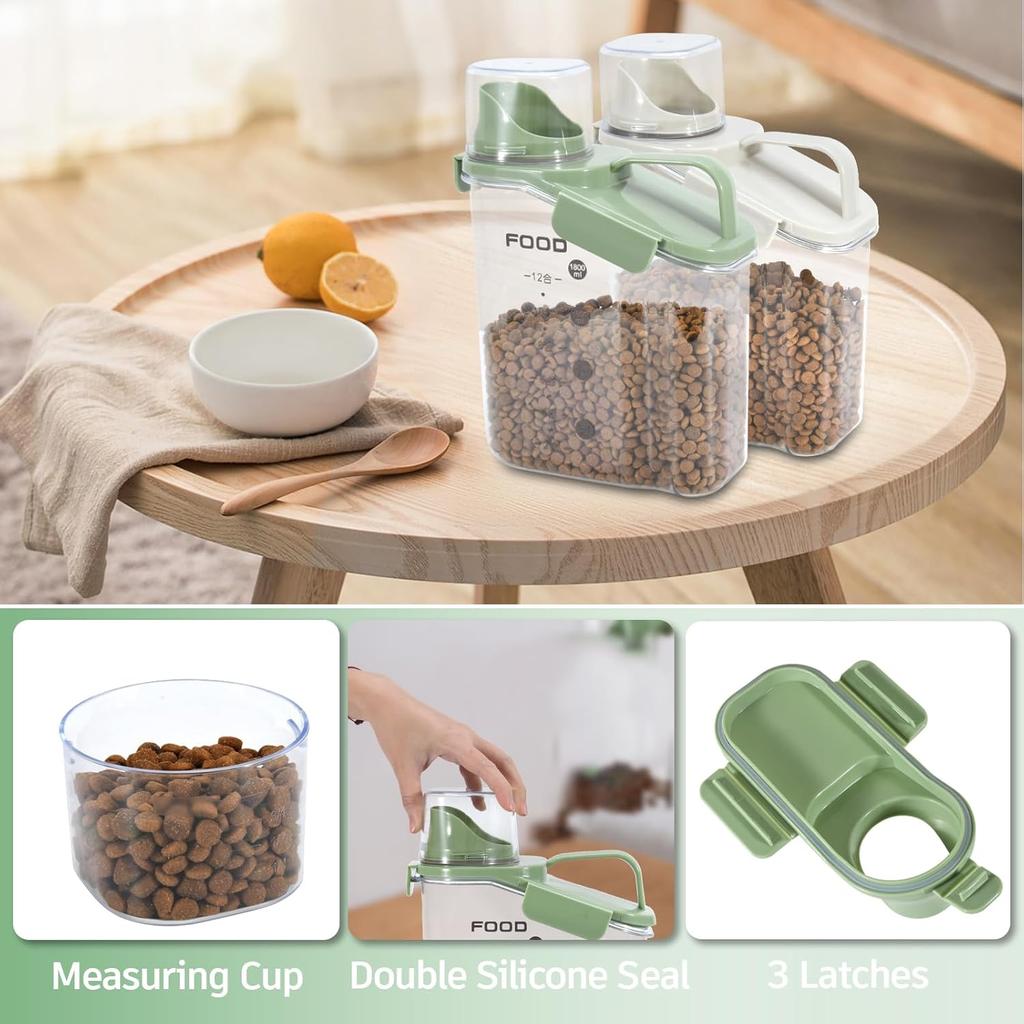 Dog Food Container Small, Pet Food Container with Airtight Pour Spout, Cat Food Storage Container with Measuring Cups, Portable Small Dog Food