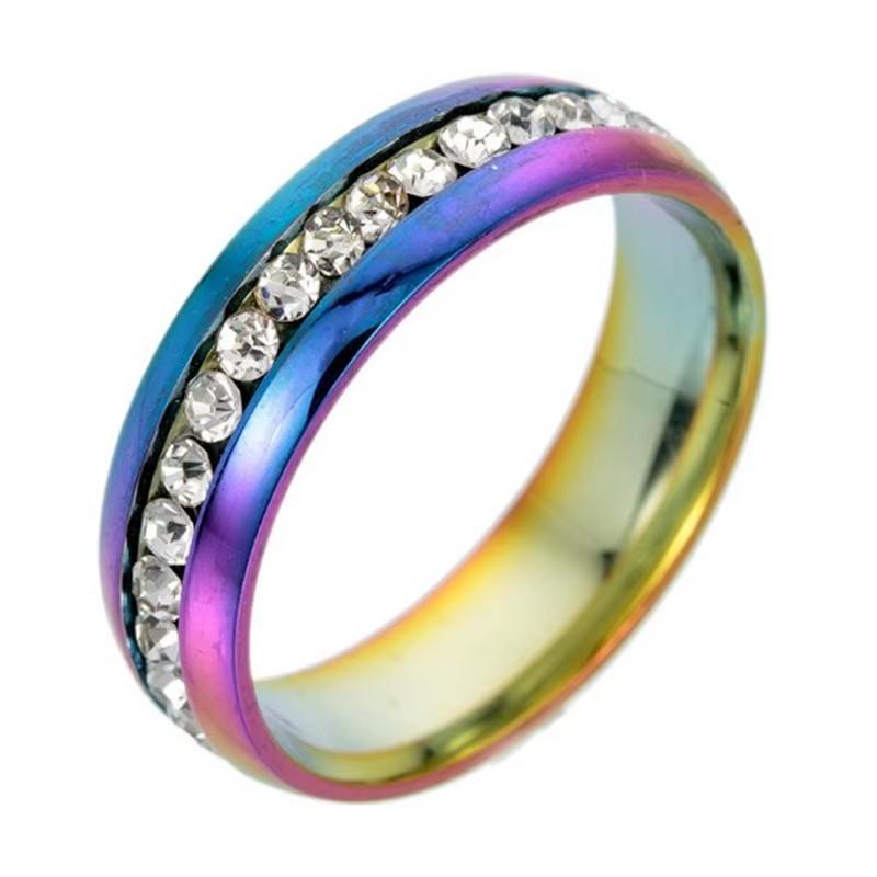 6MM Stainless Steel Crystal Rings For Women  Full Rhinestone Titanium Steel Bride Ring Trendy Wedding Party Jewelry Gift