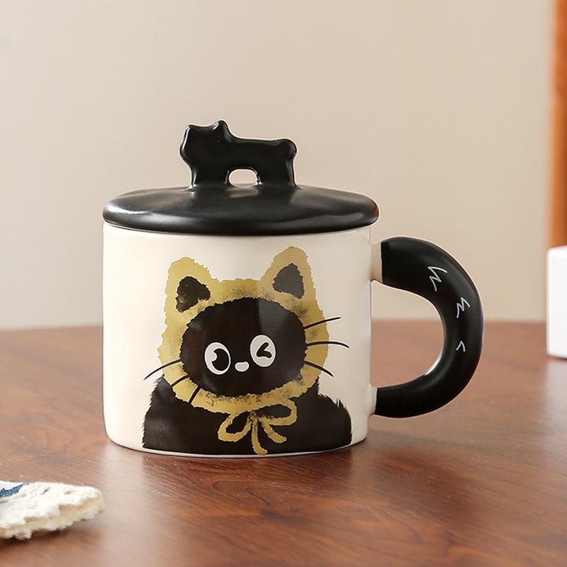 Cute Cat Mug with Lid Couple Ceramic Water Cup for Home Girls High Value Gift Box Cup Office Coffee Cup