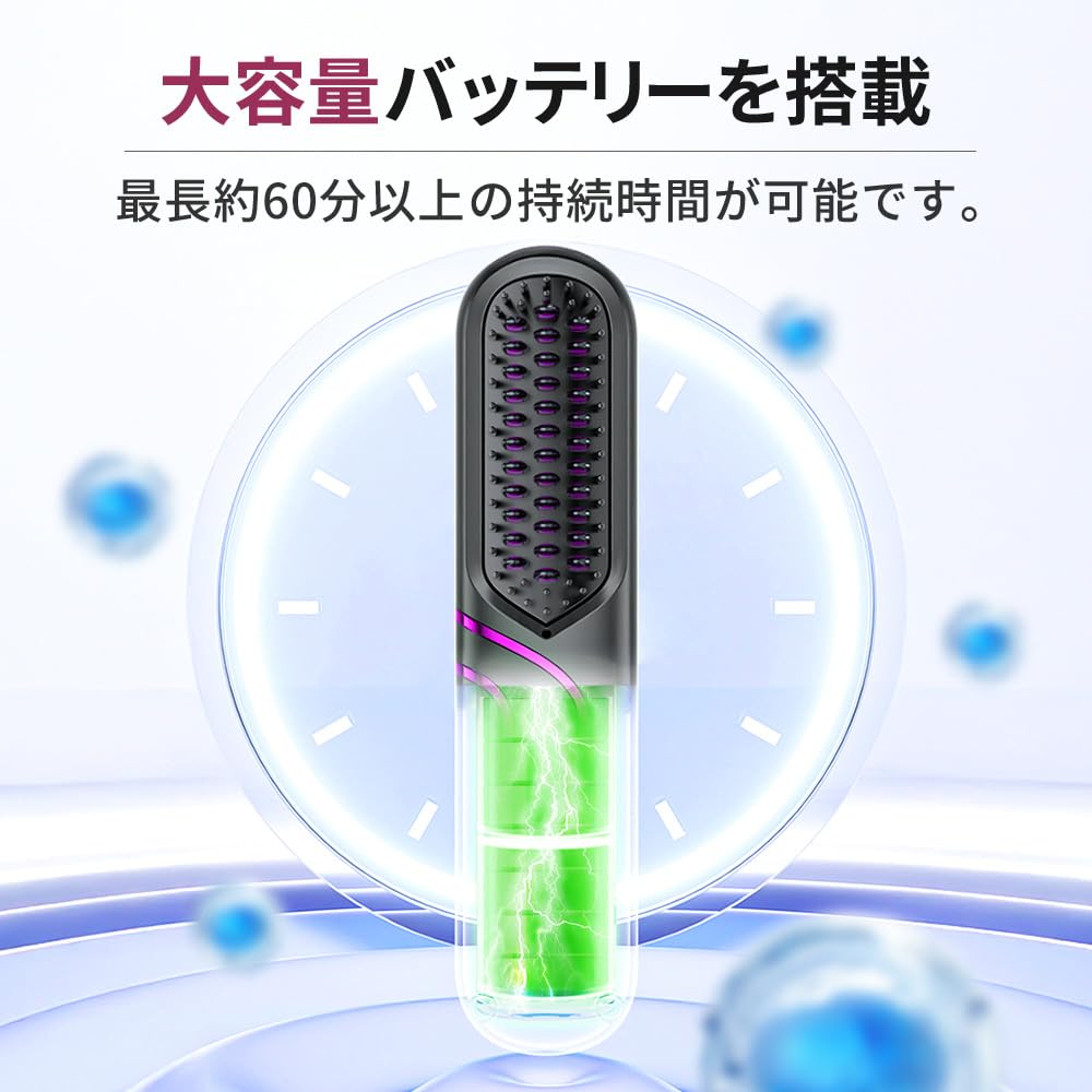 Newly Released! Hairdresser Supervised Heat Brush - Hair Straightening Brush, Electric Brush, Negative Ion, Cordless, 6000mAh High Capacity, Type-C Re