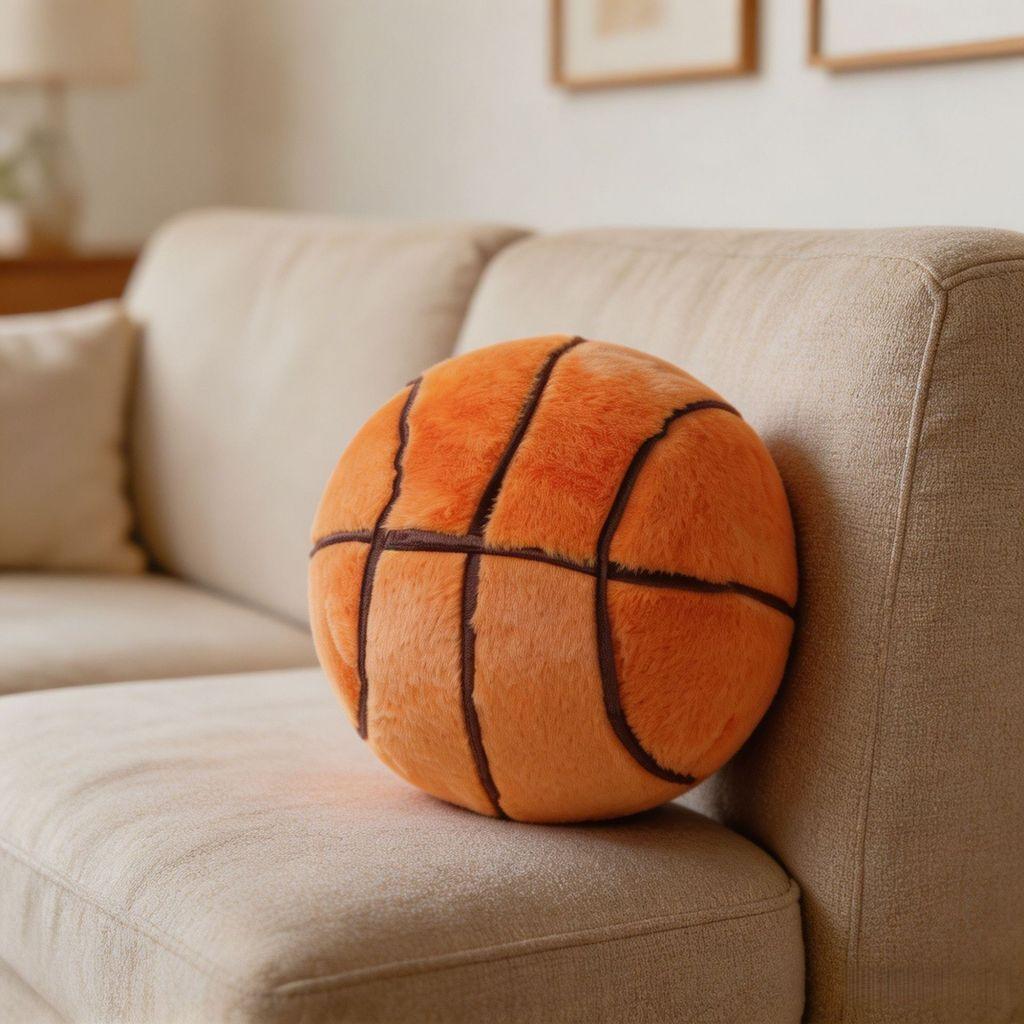 Basketball Plush Pillow With Soft Faux Bunny Fur For Sports Fans Comfort