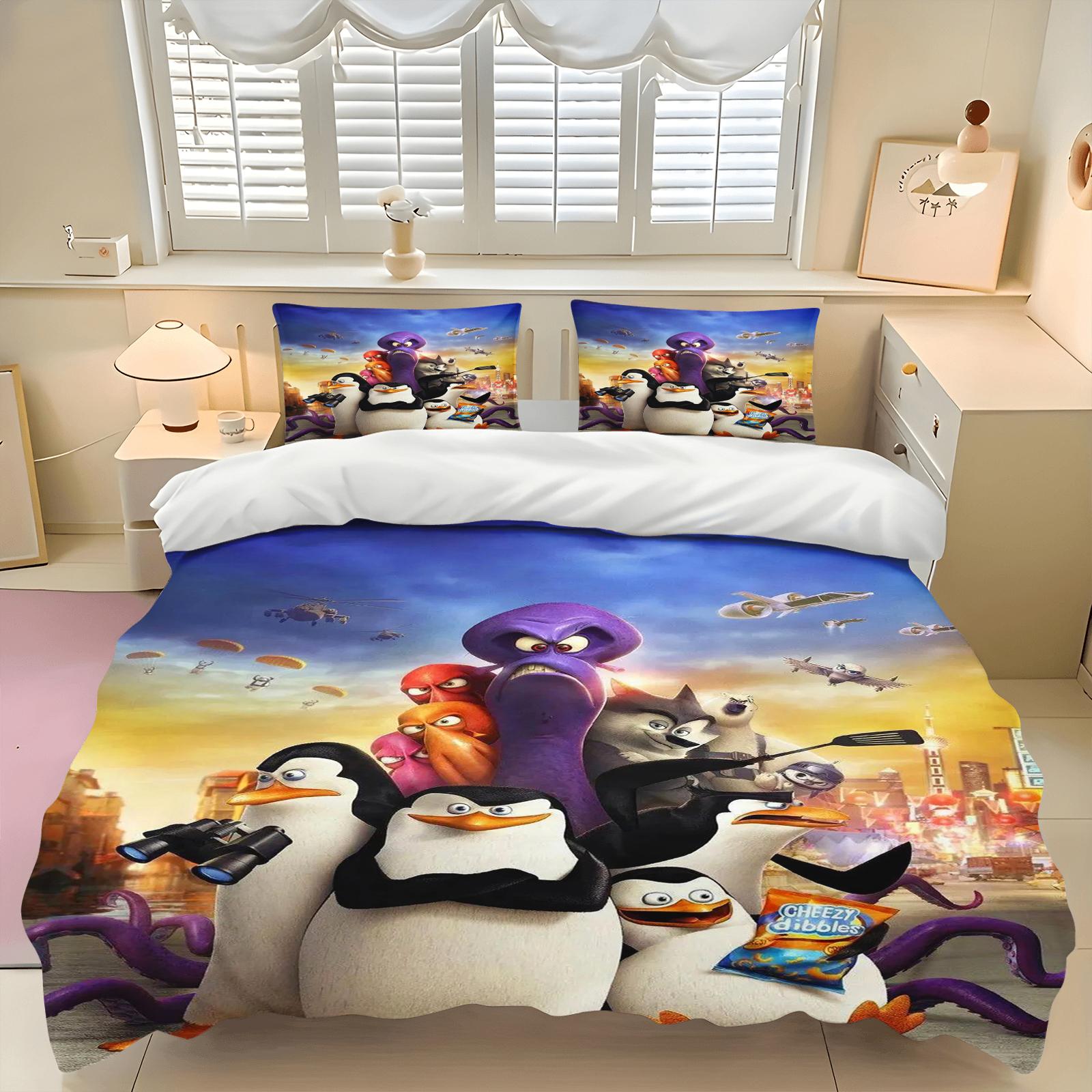 Luxe Nouveau Impression 3D Dessin Animé Pingouin de Madagascar Ensemble de Literie Garçons Filles Taille Jumeau Reine Housse de Couette Enfants Adultes Textile de Maisonextile 140×210cm
