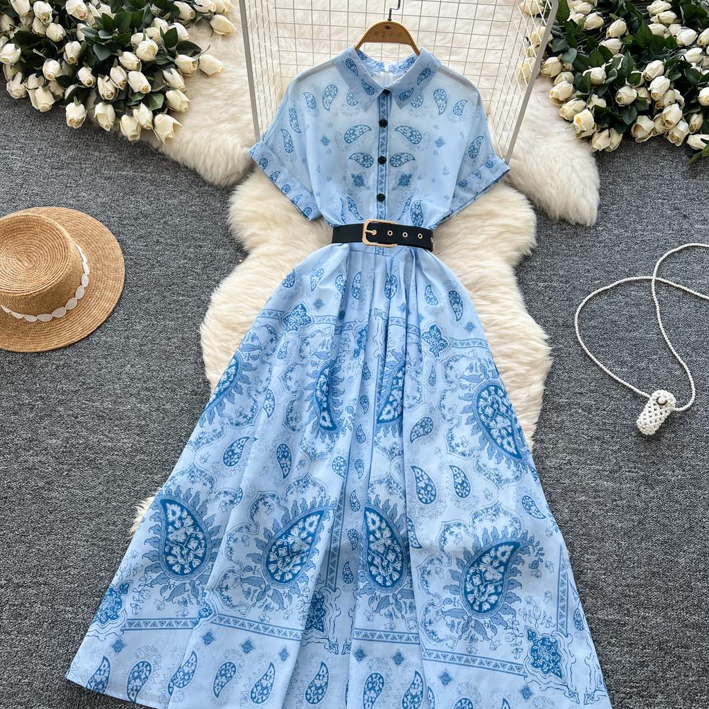 Kobiety Różowa Długa Sukienka Letnia Francuska Retro Krótki Rękaw Drukowane Sukienki Imprezowe Damskie Wąskie A-line Elegancka Długa Suknia Vestidos