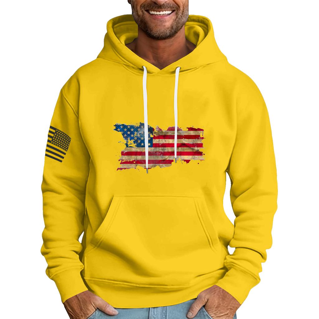 Men's Loose Flag Printed Hooded Sweatshirt Men's Casual Fashion Sports Sweatshirt