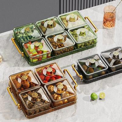 Aufbewahrungstablett für Lebensmittel, Servierplatte für Trockenfrüchte und Snacks, Schüssel für Süßigkeiten und Nüsse mit Deckel, Aufbewahrungsbox für Süßigkeiten und Nüsse für Zuhause, mit Freunden teilen