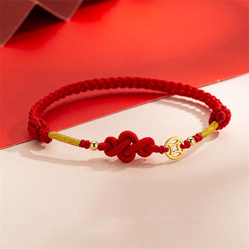 Lucky Peach Blossom Transfer Bead Bracelet for Women Men Handmade Braided Red Rope Adjustable Bracelet Couple Jewelry Gifts