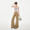 Spring Summer Coffee Soft Elastic Relax Slim Micro Flare Denim Pants For Ladies Casual Pants Oversize Denim Trousers