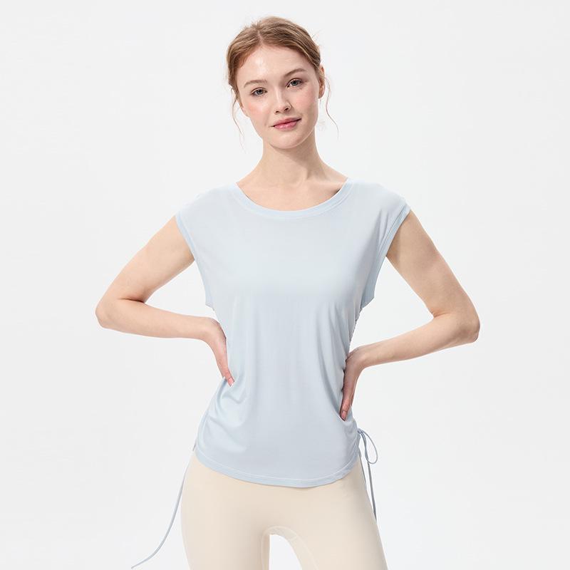 Women's Quick-Dry Slimming Sleeveless Tank Top with Side Drawstring for Running, Fitness, and Yoga