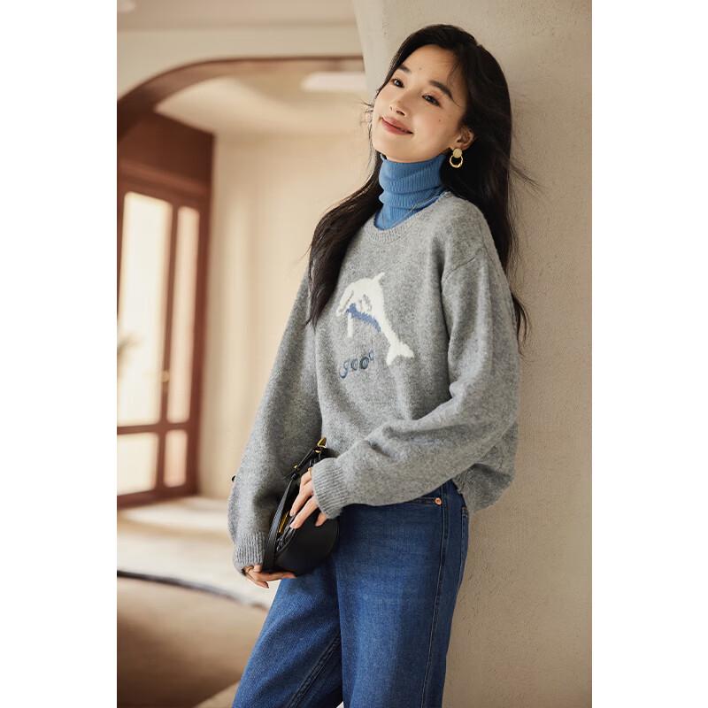 VICTORIA&VERA Women's Dolphin Jacquard Knit Sweater