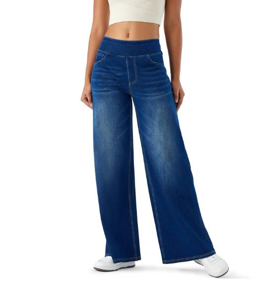 Women's High-rise Wide-leg Jeans with Tummy Tuck Slim Fit Made From Stretch Denim Fabric Are Stylish for Casual Everyday Wear