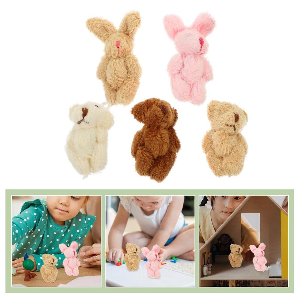 Homoyoyo Miniature Plush Toys - Bear & Rabbit Set of 5 (4.5cm) - Cute Dollhouse Dolls, Mini Bears, Teddy Bears, Decorative Parts, Handmade Gift