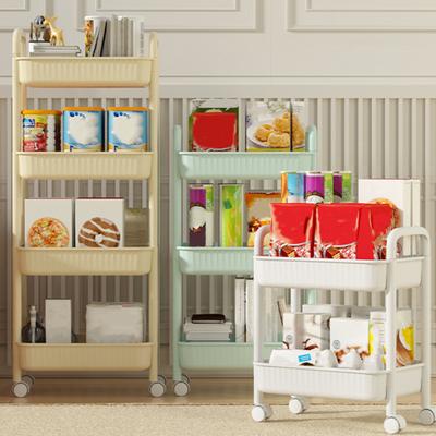 Kitchen Trolley Food-Grade Plastic 2/3/4-Tier Storage Cart with Silent Wheels Slim Design Snacks Apartment Storage Trolley Universal Cart