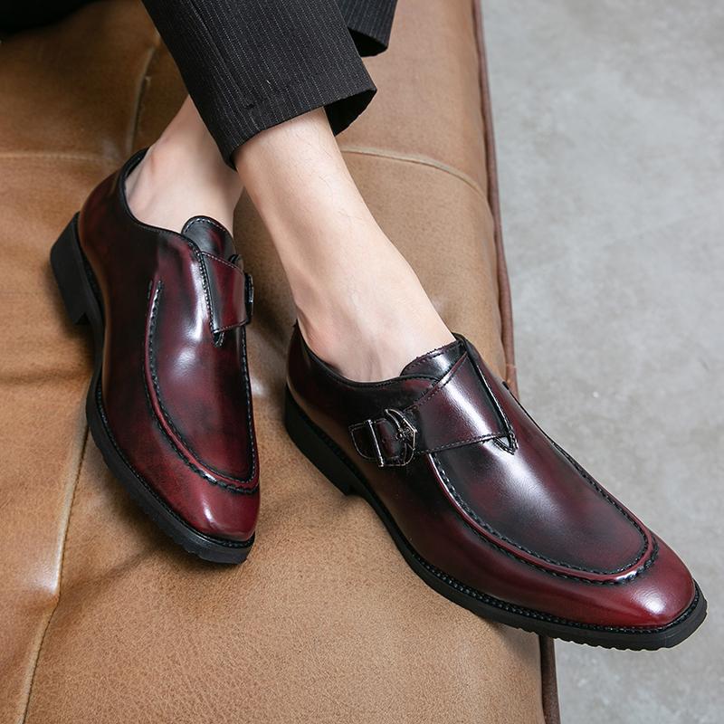 Fashion High End Brand Men's Banquet Formal Shoes Low Heel Retro Red Men's Business Casual Shoes High-quality Work Leather Shoes