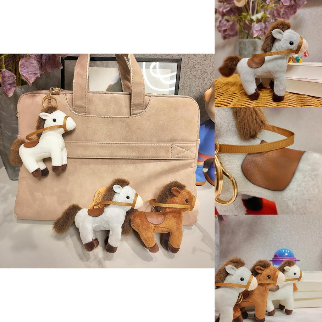 Realistic Horse Plush Toy With Pp Cotton Filling Soft Short Fur Keychain Gift For Girls