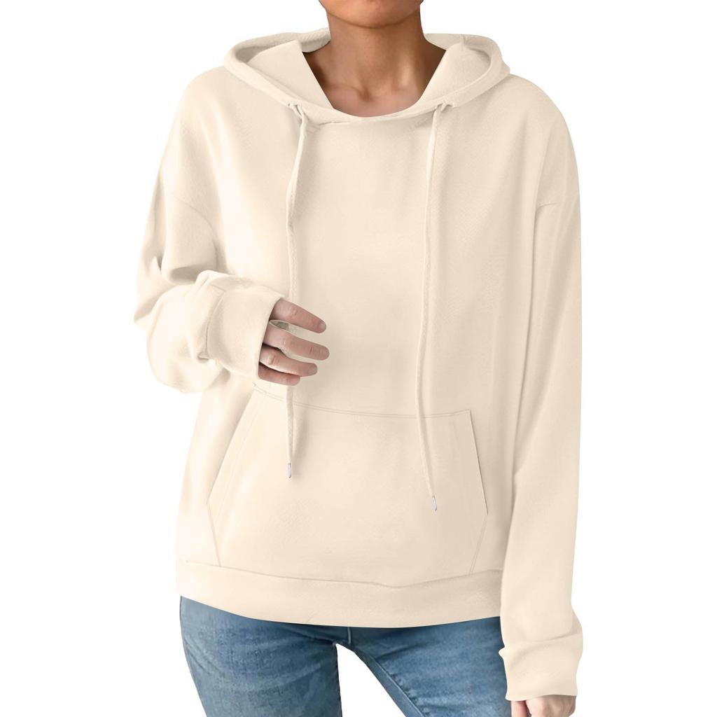 Women's Fashion Casual Solid Color Pocket Long Sleeve Hoodie