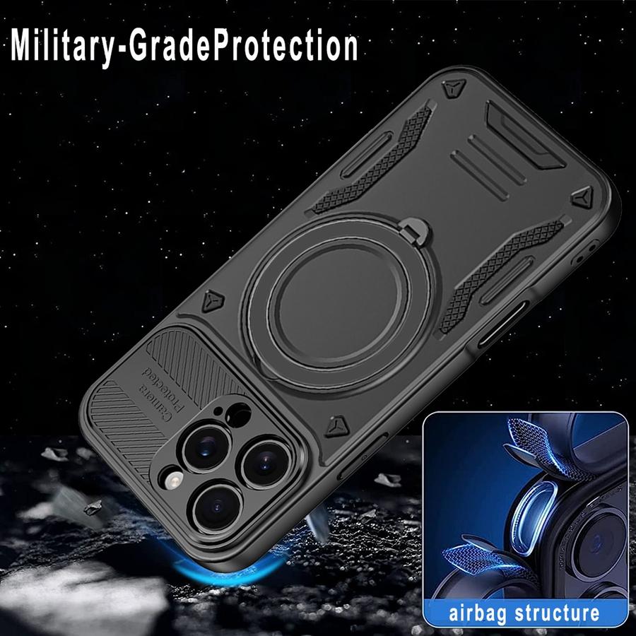 Solid Armor Shockproof Magnetic Case For Apple iPhone 11 12 13 14 15 16 17 Pro Max Plus Air Car Holder Ring Stent Phone Cover