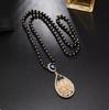 Retro Sapphire Water Drop Sweater Chain Necklace - Elegant Women's Rhinestone Pendant Accessory
