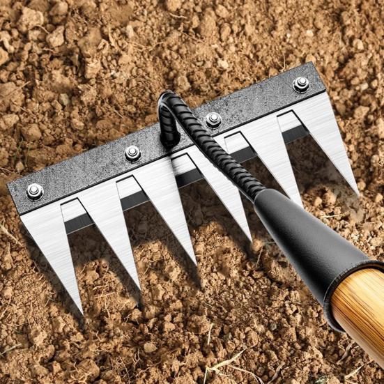 Garden Weeding Rake with Gloves High Hardness Ergonomic Handle Sharp Tip Design Multipurpose Hand Weeder Tool