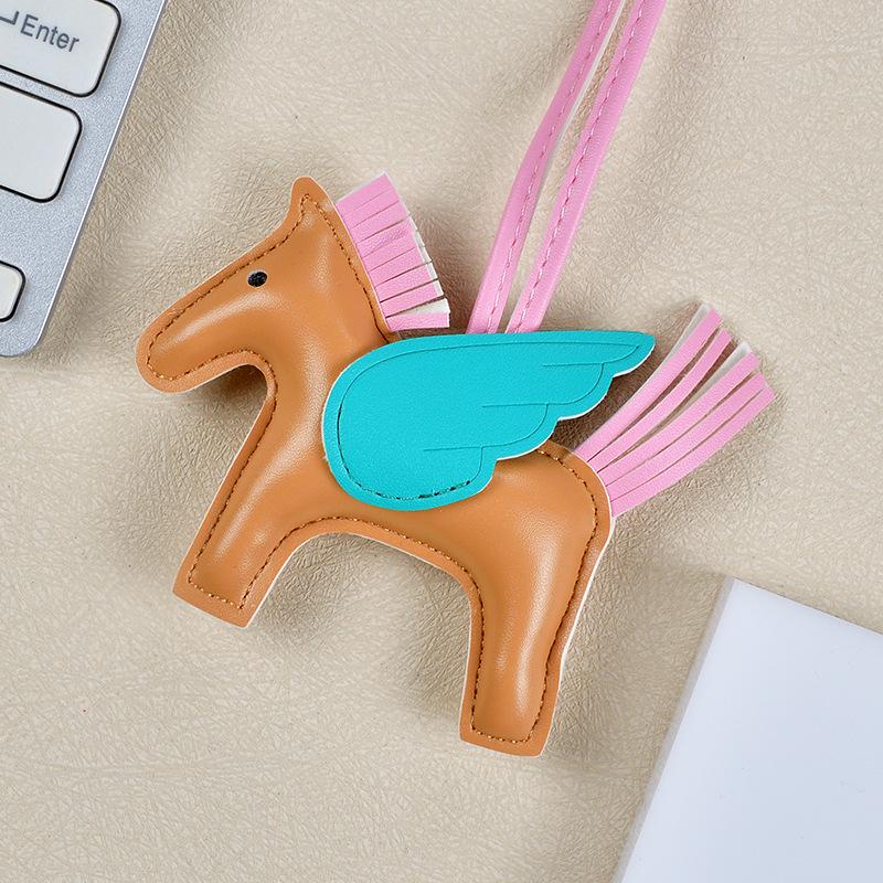 Pegasus Pony Cartoon Keychain: Cute Tassel & Contrast Color Leather Pendant