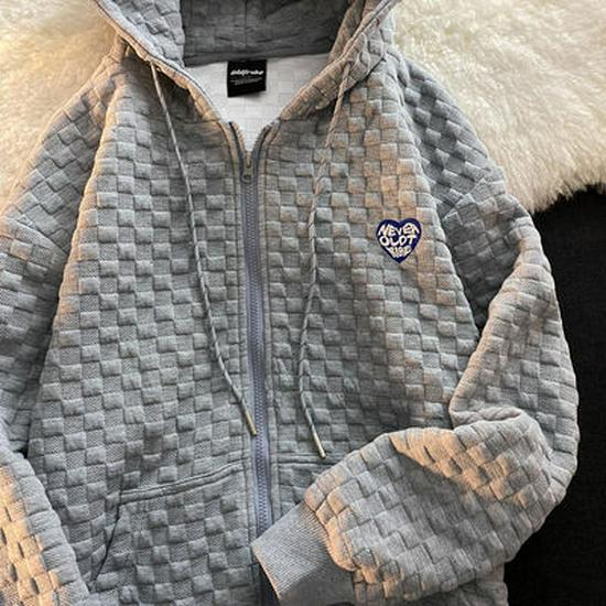 2025 Early Autumn Women's Loose Fit Waffle Hooded Cardigan