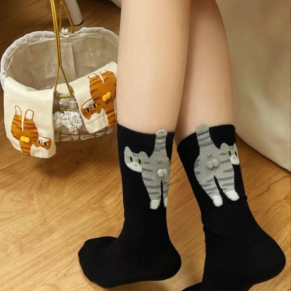 Soft Cartoon Cat Socks Breathable Novelty Kitty Socks Cute 3D Cat Eggs Socks Lady