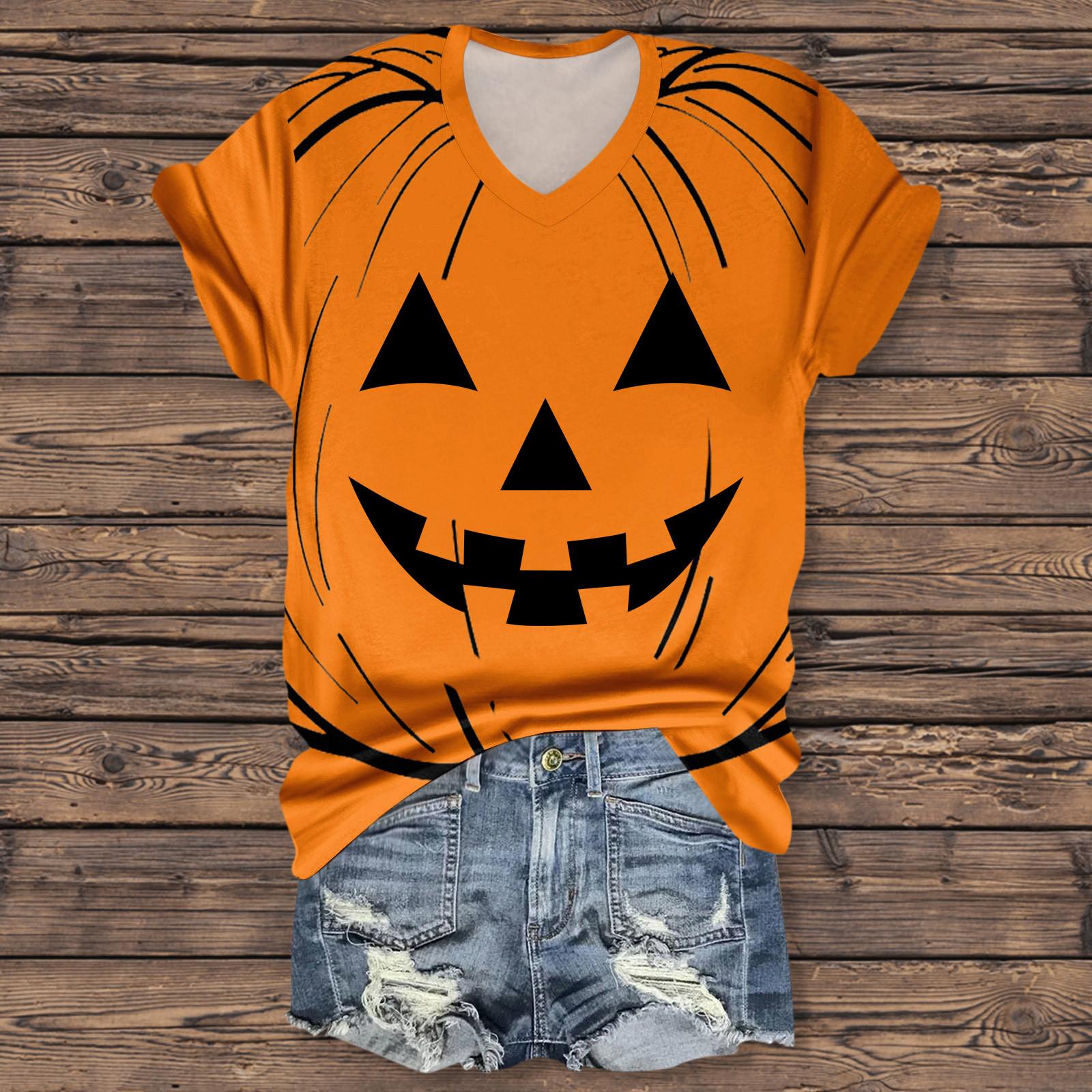 

Women s Fashion Casual Three-quarter Sleeve Halloween Letters, Face Print Top S шафрановий