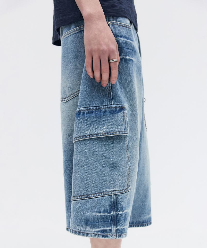 MAISON MINED Vestige Cargo Bermuda Pants Mid Blue