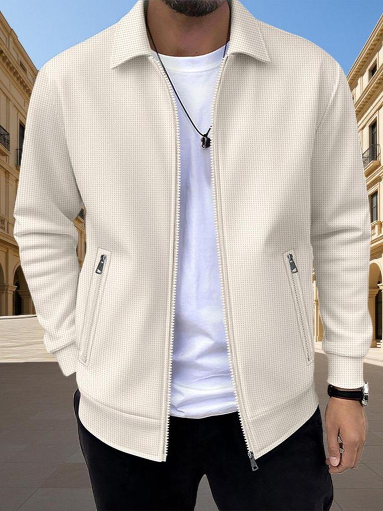 2025 Herren Slim Fit Lässige Strickjacke Jacke - Frühling/Herbst, Reißverschlusstaschen, Reverskragen, Uni-Farbe