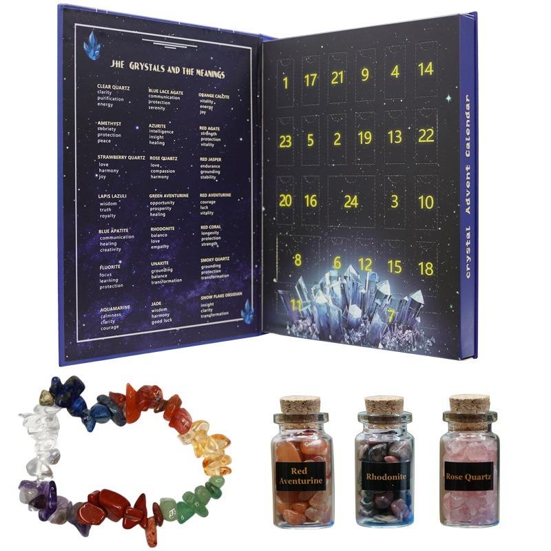 2025 Kristall Ankunftsfest Kalender, 24-Tage Countdown mit natürlichen Edelsteinen, Perfektes Geschenk für Erwachsene am Weihnachtstag