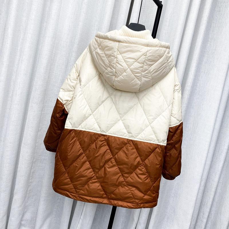 2024 New Light Pullover Sweater Down Jacket Women's Short Loose Winter Hat Internet Celebrities Contrasting Splicing