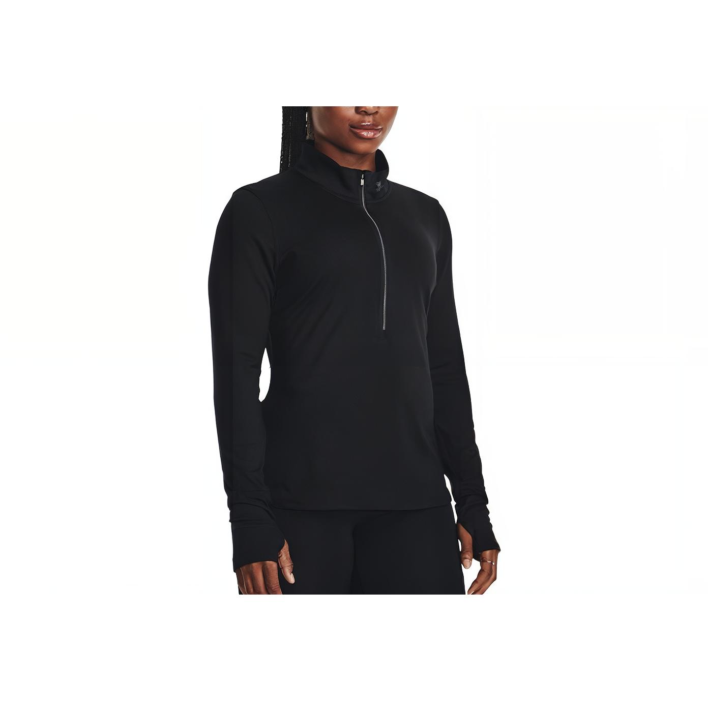 

Under Armour Однотонная женская футболка на молнии для бега, спортивная, облегающая, с воротником-стойкой, длинным рукавом, черная 1379349-001 M