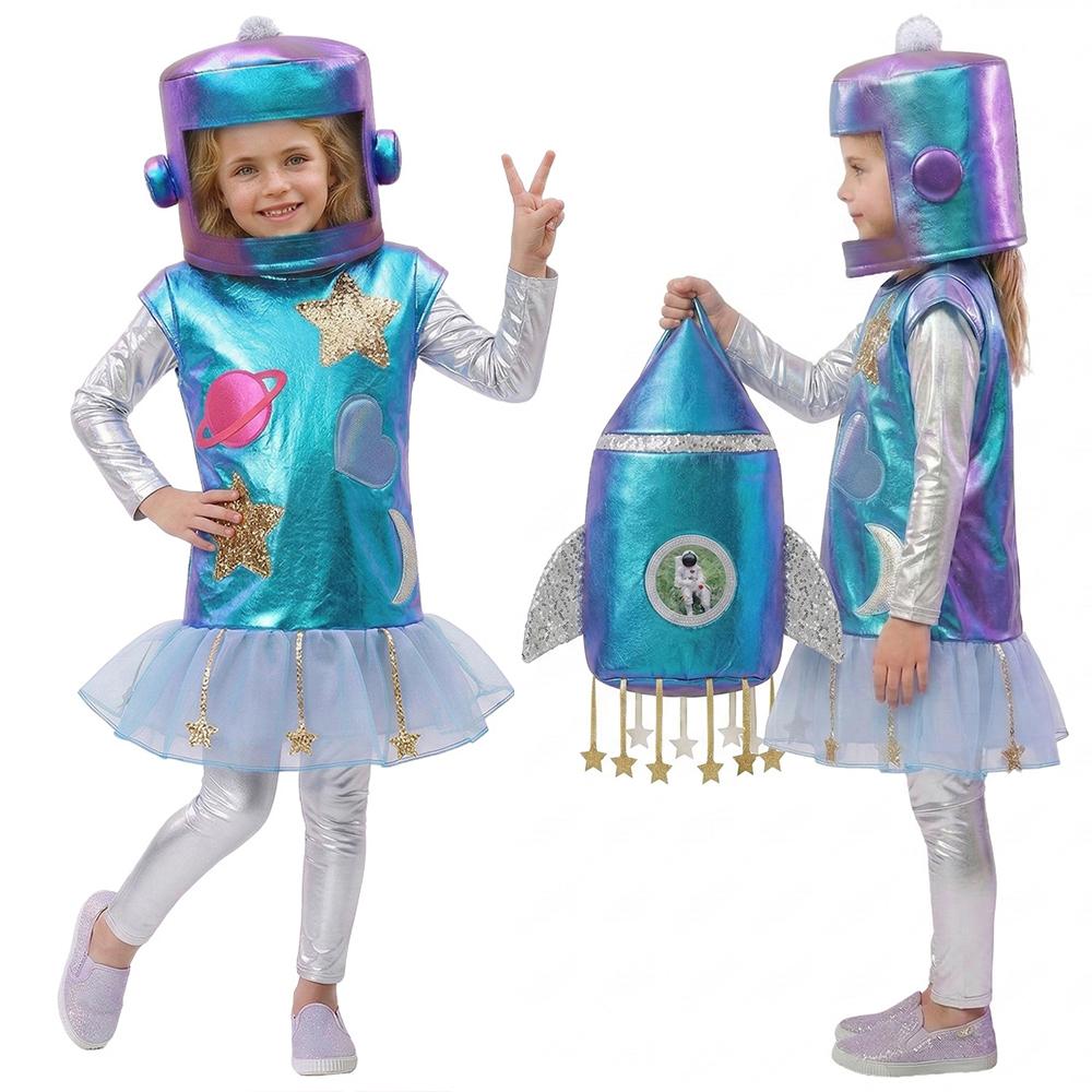 Regenbogen Weltraum Roboter Kostüm Cosplay Outfit Für Halloween Weltraum-Themenparty 3D Astronauten Kleid Helm Und Jetpack Geburtstagsgeschenke