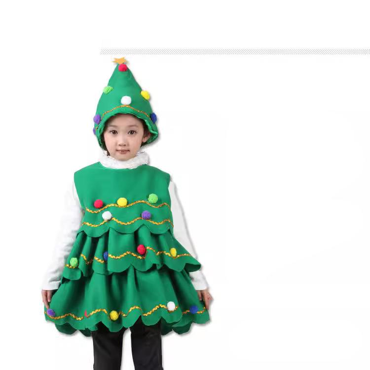 Mädchen Weihnachtsbaum Cosplay Kostüm Set Kleid Hut Entzückende Partykleidung Kleinkindbekleidung