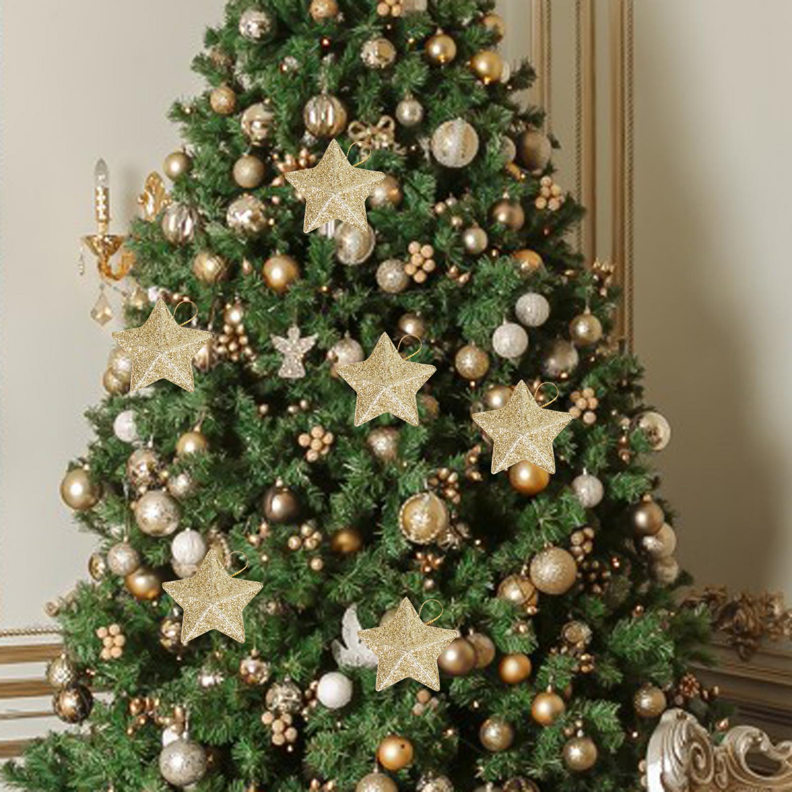 

6Pcs Christmas Star Pendant Christmas Tree Hanging Ornament Decorations Toy Christmas Themed Ornament for Bedroom Festival Party золотой